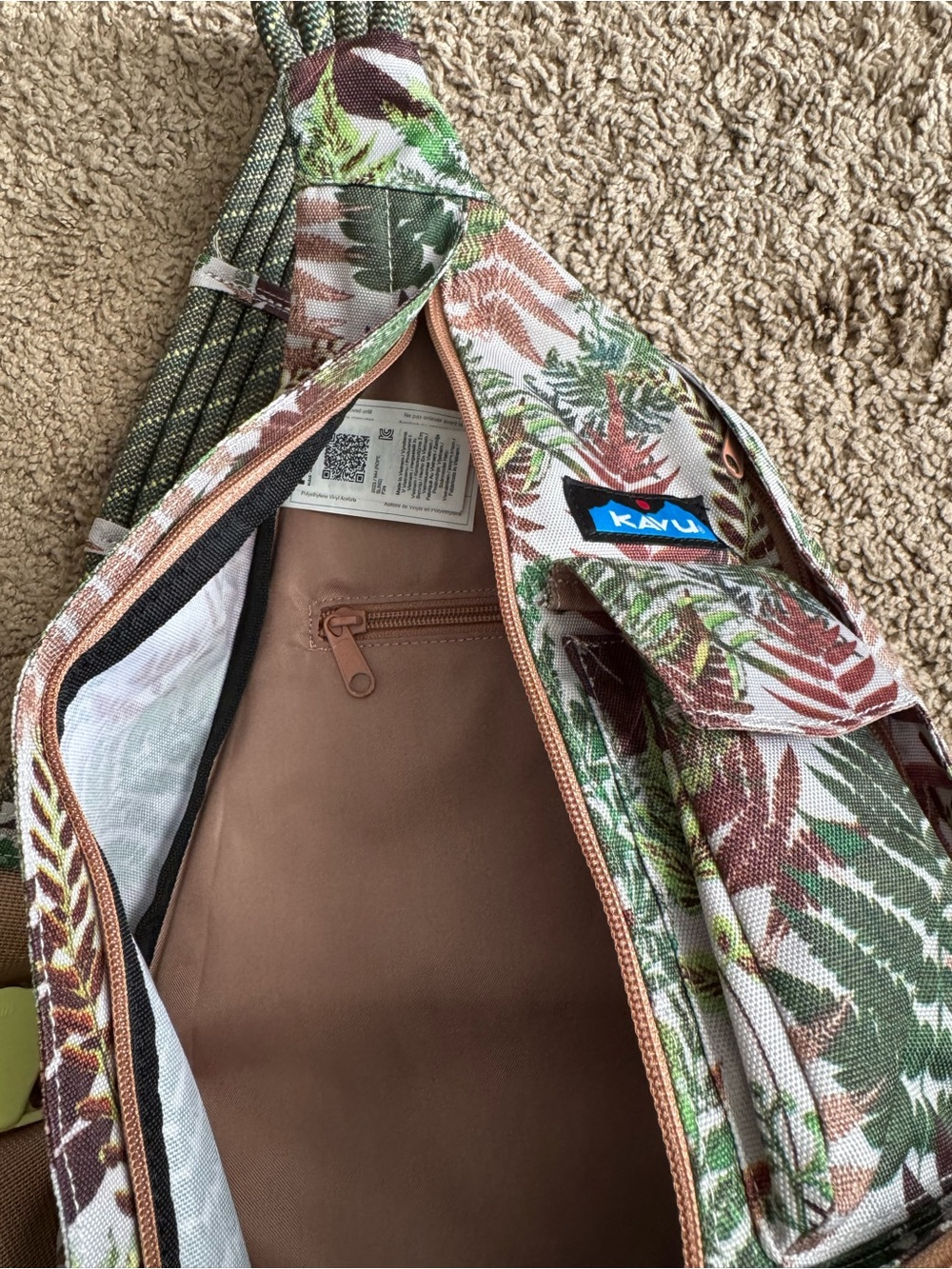 Kavu Fern Print Sling Bag - Green, Brown, Cream - Picture 2 of 5